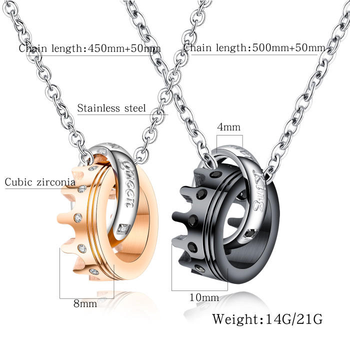 Wholesale Stainless Steel Her King and His Queen Necklace