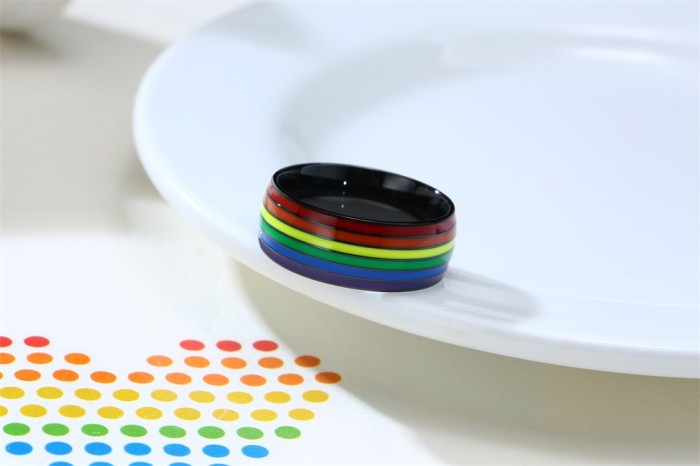 Wholesale Stainless Steel 8mm Rainbow LGBT Pride Ring