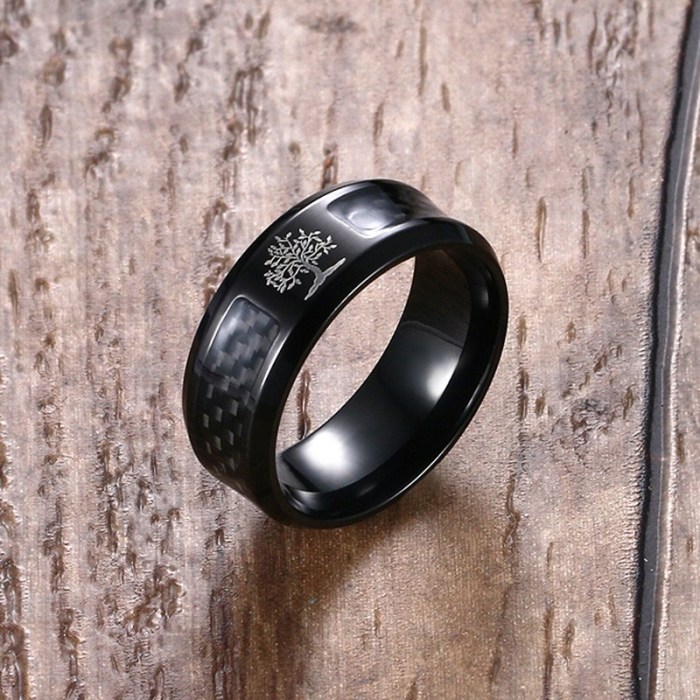 Black Steel Ring Wholesale Life Tree Ring