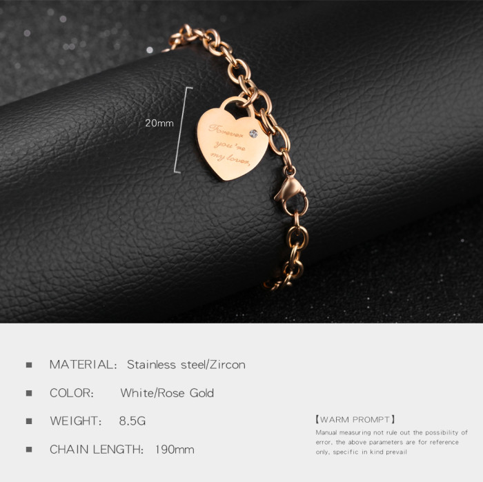 Stainless Steel Women Fashion Chain Bracelet with Heart Charm