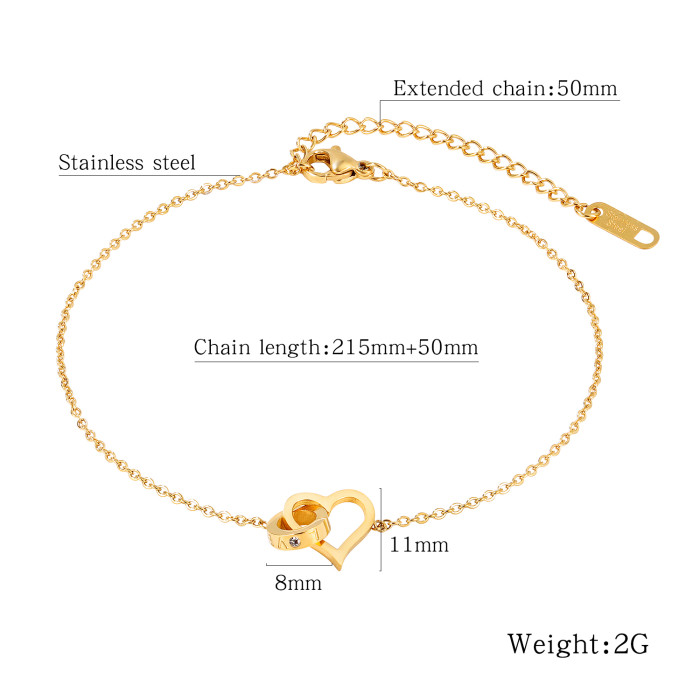 Wholesale Stainless Steel Heart Together Forever Link Anklet