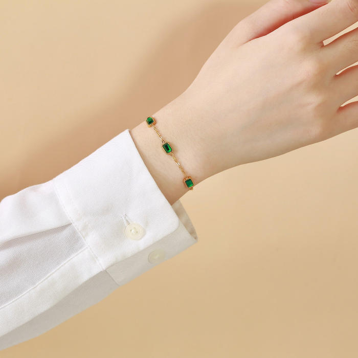 Wholesale Stainless Steel Emerald Zirconia Bracelet Necklace