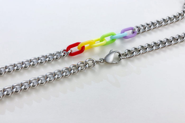 Wholesale Rainbow Link Bracelet Stainless Steel Cuban Curb Chain Bracelet