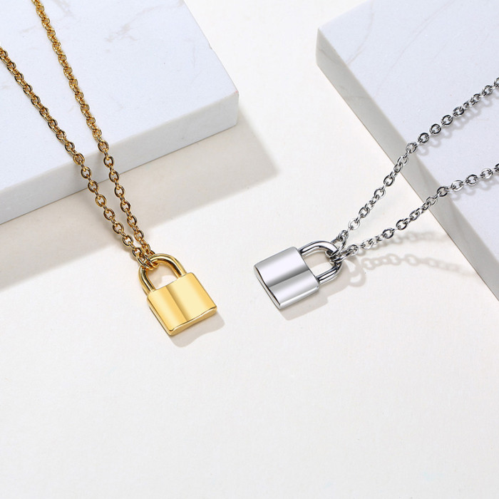 Wholesale Stainless Steel Silver/Gold Lock Pendant Choker Necklace