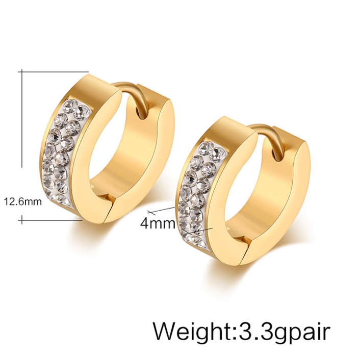Stainless Steel Gold Plated Huggie CZ Earrings