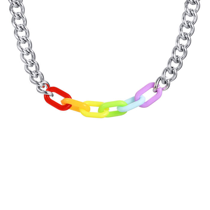 Wholesale Rainbow Link Bracelet Stainless Steel Cuban Curb Chain Bracelet