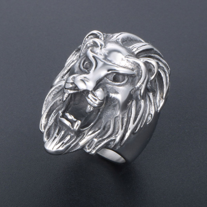 Wholesale Stainless Steel Lion Head Biker Rings