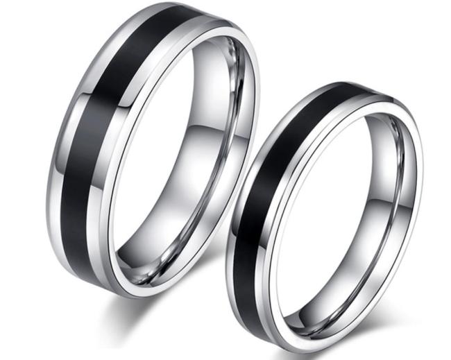 Wholesale Mens Black Center Stainless Steel Wedding Bands