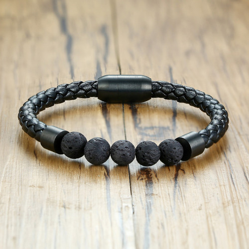 Wholesale Lava stone Braided Rope Leather Bracelet for Men