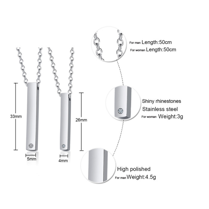 Wholesales Stainless Steel Couple Bar Necklace
