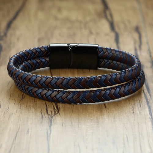 Wholesale Stainless Steel Magnetic Buckle Leather Bracelet