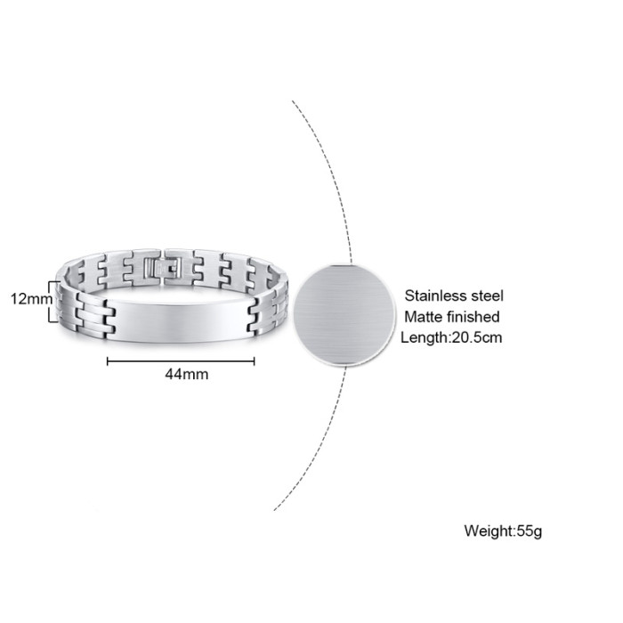 Wholesale Stainless Steel Engravable Strap Silver Bracelet