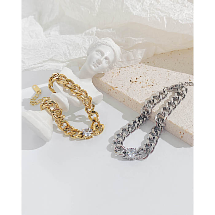 Wholesale Stainless Steel Chain Bracelet with CZ