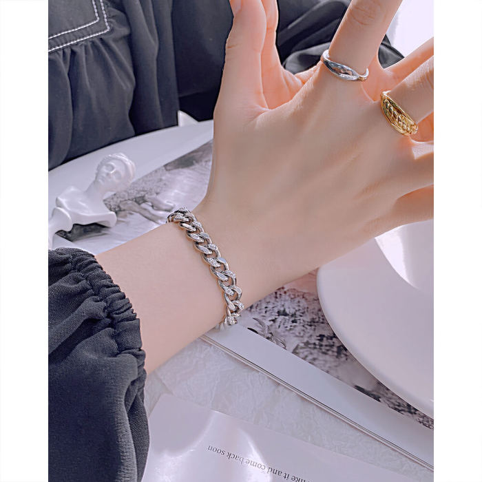 Wholesale Stainless Steel Curb Chain Bracelet with CZ