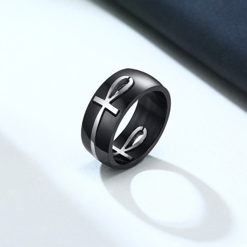 Wholesale Stainless Steel Fashion Steel & Black Anka Rings