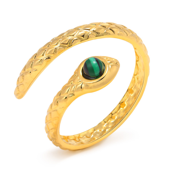 Wholesale Stainless Steel Malachite Open Snake Ring