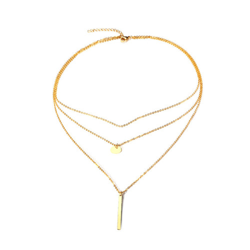 Wholesale Stainless Steel Bar and Circle Double Friendship Necklace