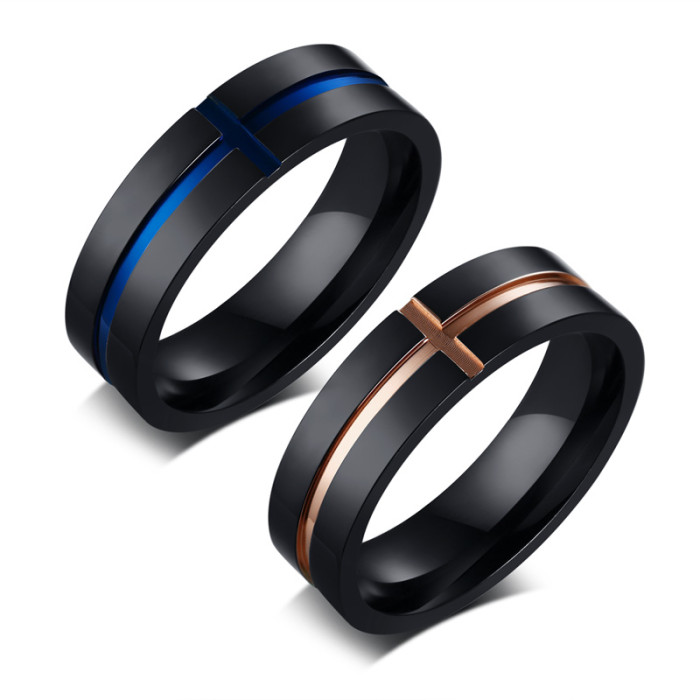 Wholesale 6mm Black Polished Flat Band Stainless Steel Ring