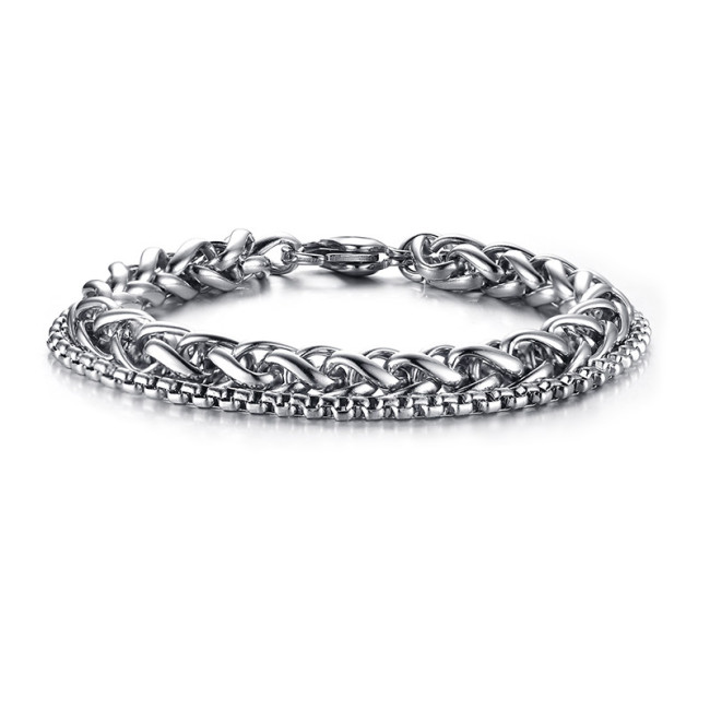Wholesale Mens Stainless Steel Double Chain Bracelet