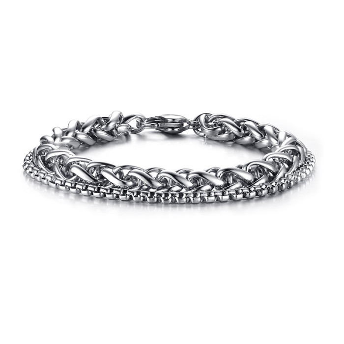 Wholesale Mens Stainless Steel Double Chain Bracelet