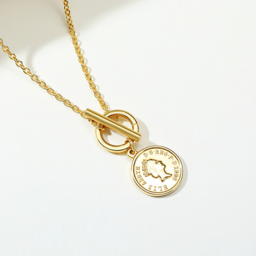 Wholesale Stainless Steel Queen Elizabeth Small Gold Coin Necklace