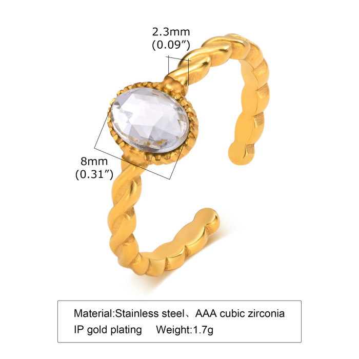 Wholesale Stainless Steel Blue Zirconia Open Ring