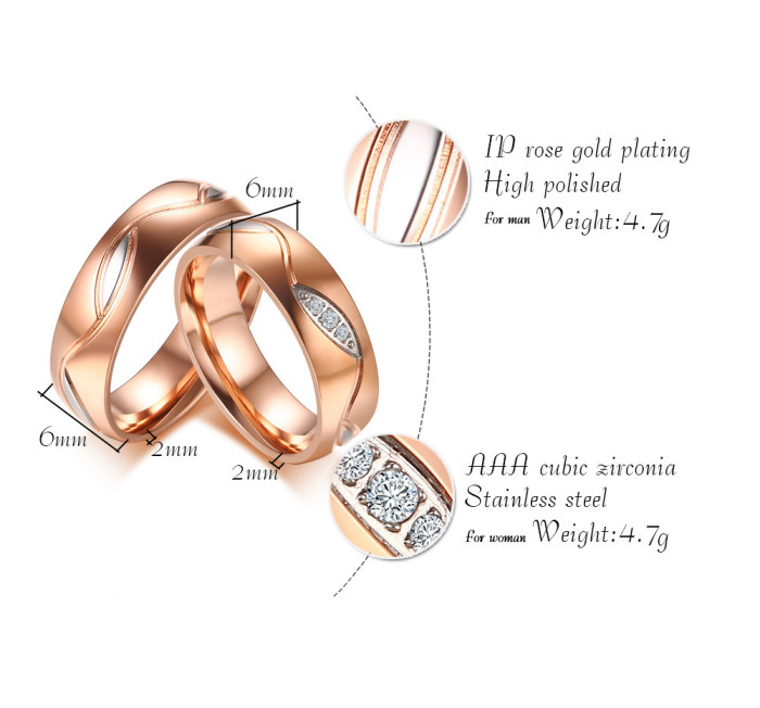 Wholesale Stainless Steel Rose Gold Couple Bands