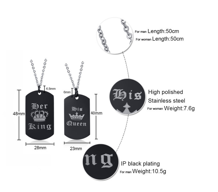 Wholesale Stainless Steel King Queen Pendant for Couple