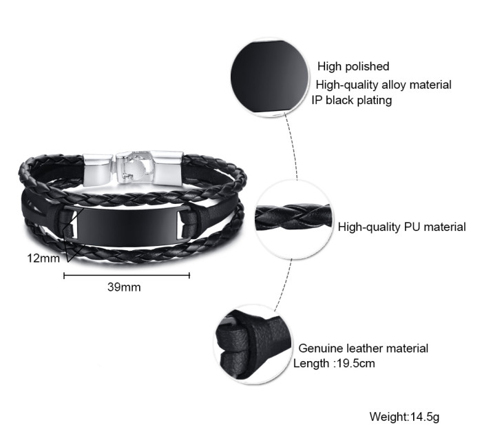 Wholesale Personalized Leather Alloy ID Bracelets