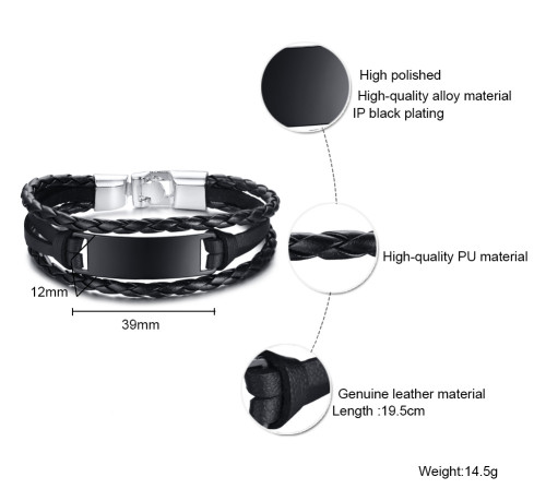 Wholesale Personalized Leather Alloy ID Bracelets