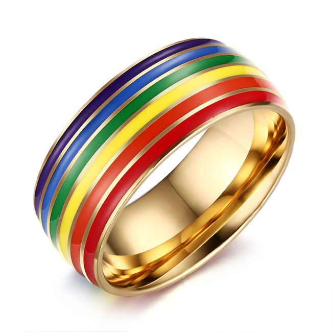 Wholesale Stainless Steel 8mm Rainbow LGBT Pride Ring