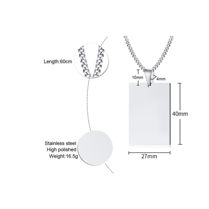 Wholesale Engravable Large Stainless Steel Dog Tag Necklace