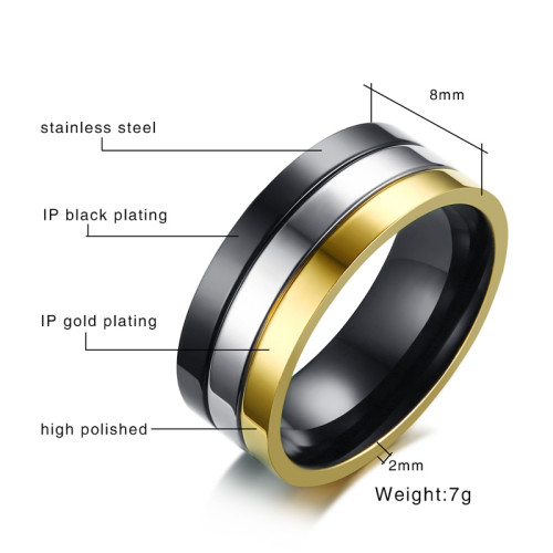 Wholesale Stainless Steel Three-Tone Wedding Bands for Him