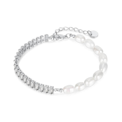 Wholesale Stainless Steel with CZ and Pearl Bracelet