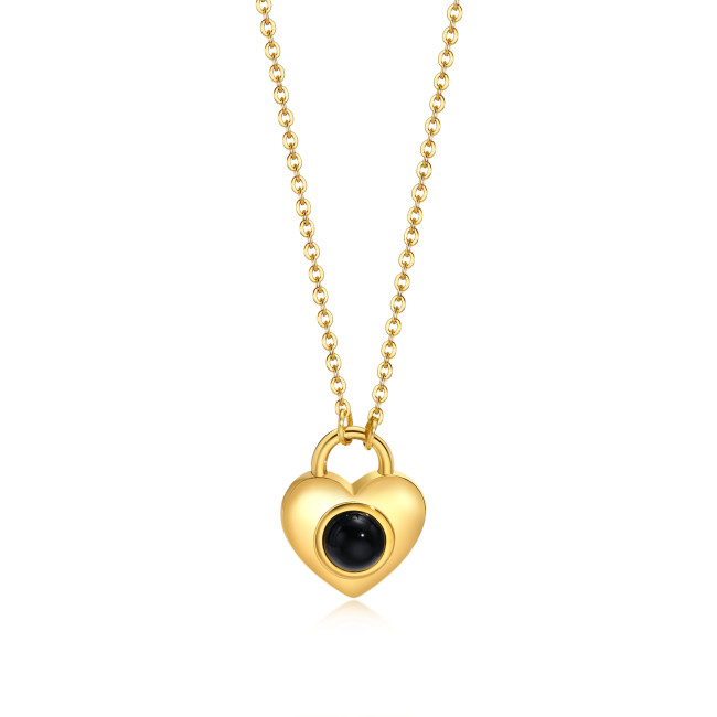 Stainless Steel Black Onyx Heart Necklace
