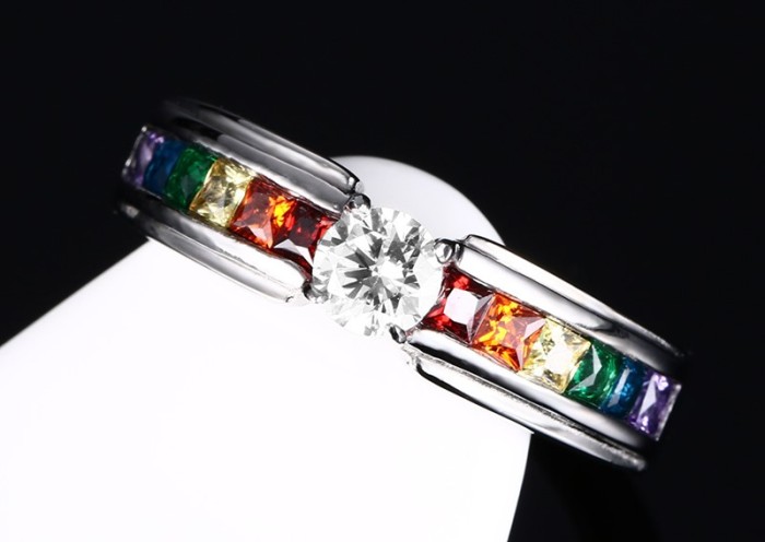 Stainless Steel Gay Lesbian Rainbow CZ Ring Amazon