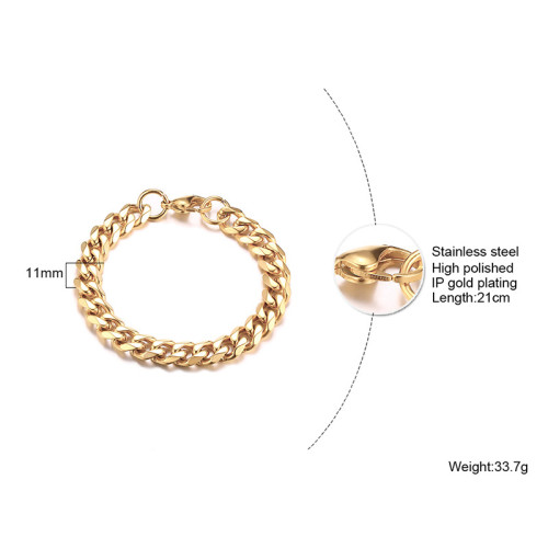 Wholesale Stainless Steel Cuban Link Gold Chain Unisex Bracelet