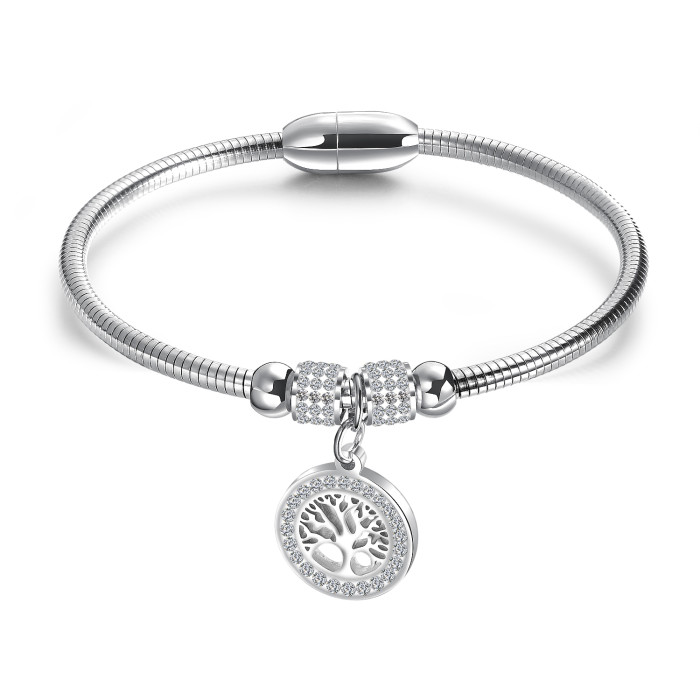 Wholesale Stainless Steel Womens Tree of Life Bead Bracelet