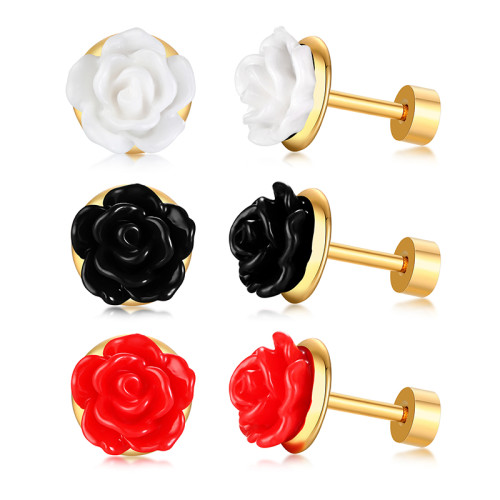 Wholesale Stainless Steel Women Rose Flower Stud Eearrings Online