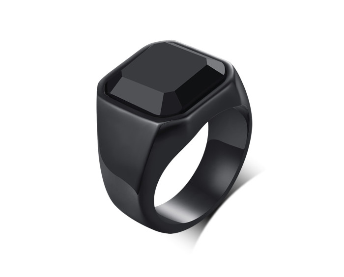 Wholesale Black Agate Stainless Steel Ring