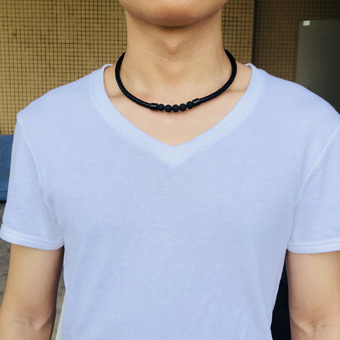 Wholesale Mens Black Leather Necklace with Lava