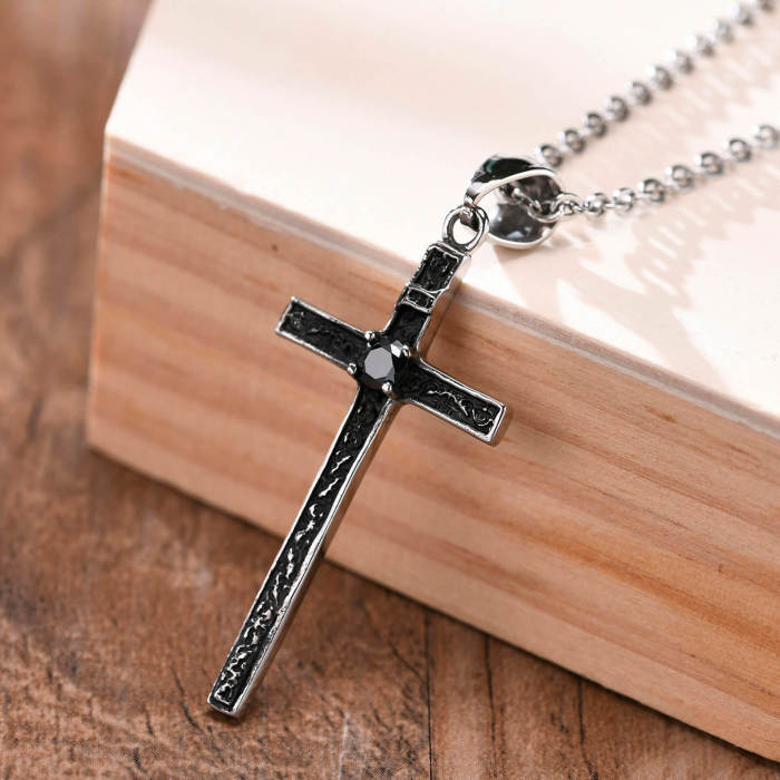 Wholesale Stainless Steel Cross Necklace with CZ