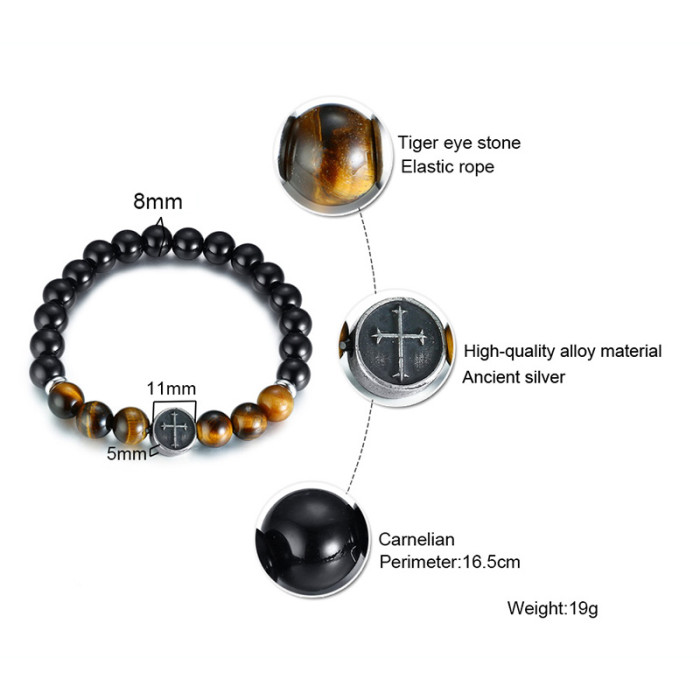 Wholesale Men Tiger Eye Stone Cross Bracelet