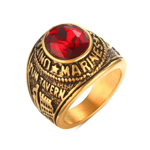 Wholesale Stainless Steel Red Stone Marine Ring