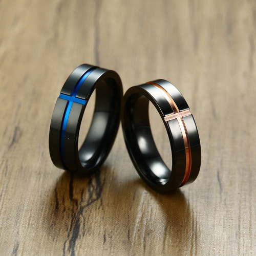 Wholesale 6mm Black Polished Flat Band Stainless Steel Ring