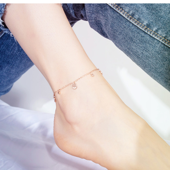 Wholesale Stainless Steel Lucky Cat Cubic Zirconia Anklet