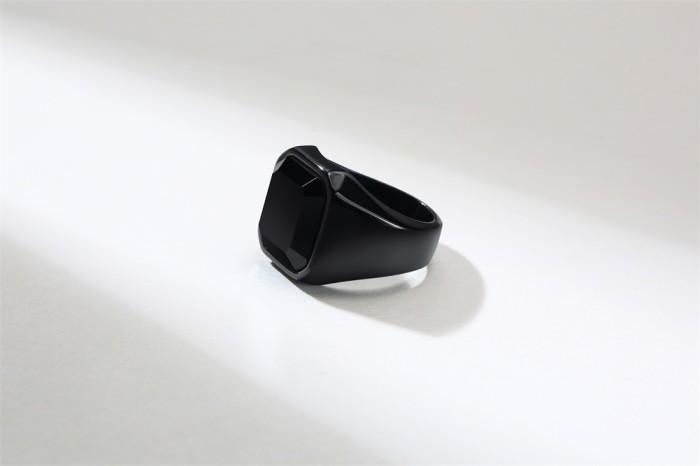 Wholesale Black Agate Stainless Steel Ring