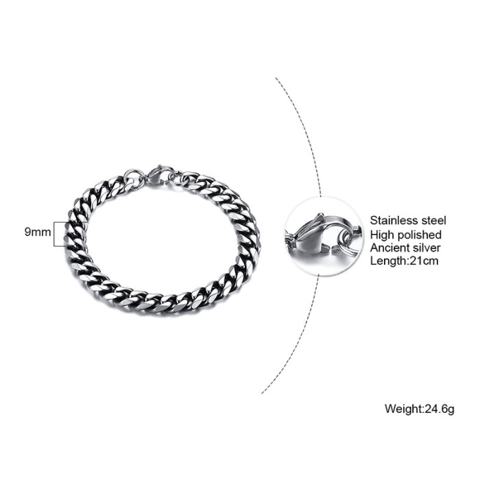 Wholesale Stainless Steel Men's Classic Silver Cuban Chain Bracelet