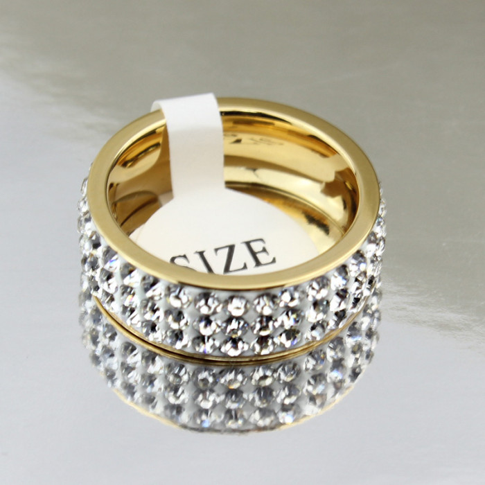 Stainless Steel Gold Ring with 3 Lines Cubic Zirconia