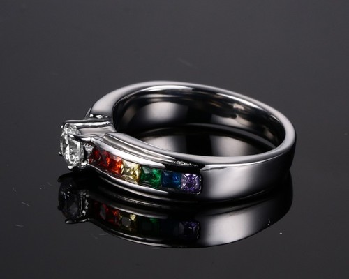Stainless Steel Gay Lesbian Rainbow CZ Ring Amazon